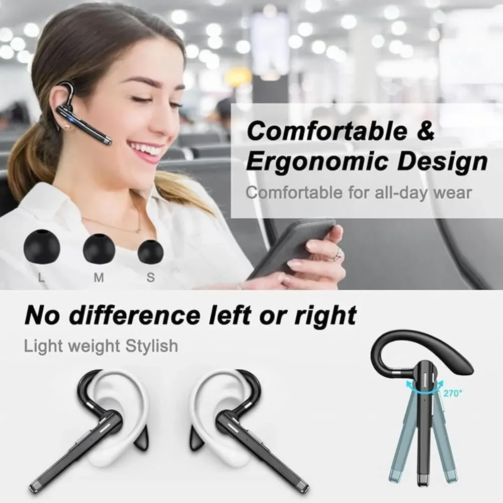 Bluetooth Headset, 100Hrs Talk Time Dual Noise Cancellation Wireless Earpiece